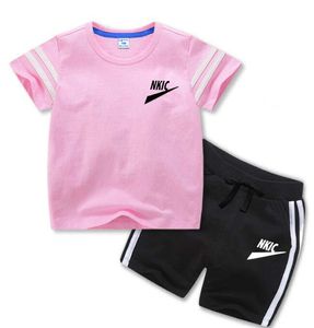 Verão quente meninas e meninos moda esportes terno impresso manga curta shorts de duas peças crianças casuais terno