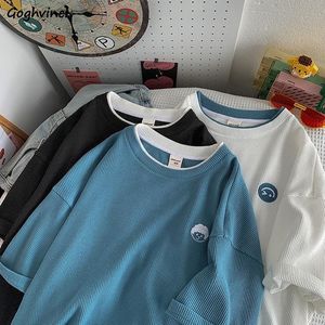 짧은 슬리브 Tshirts oneck 자수 프린트 Tshirts 디자인 헐렁한 여름 Ulzzang 커플 고품질 Harajuku Tees 220615