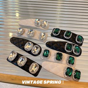 Rhinestone Emerald Hair Clips Square Water Drop Barrettes Diamond Leather Hairpin For Girl Jewelry Wholesale