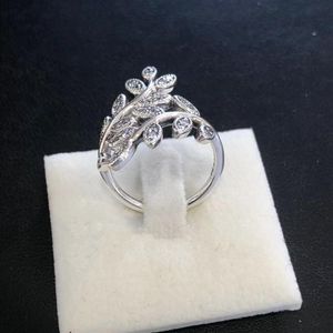Hele blad CZ Diamond Life Tree Ring met originele doos voor Pandora Real Sterling Silver Sieraden Vrouw Retro Ring266r