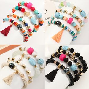 Gioielli da spiaggia bohémien moda fatti a mano multistrato braccialetto di perline colorate nappa per le donne
