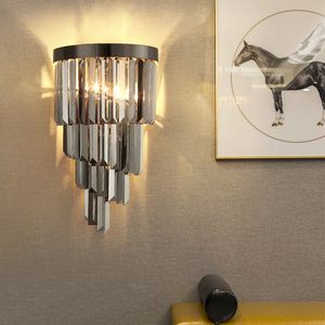 Crystal Led Creative Wall Lamp For Living Room Bedroom Smoky Gray Crystal Indoor Lighting Modern Home Decor Black Lustre Luxury Fixture