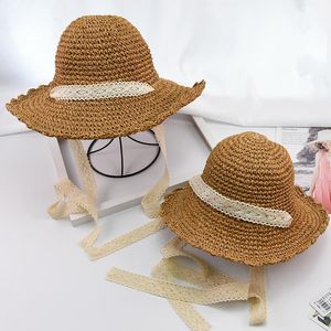 Breda randen hattar sommar barns stråhatt förälder-barn söt vild strand baby solskyddsmedel solskade barn vikbar hink kapbricka