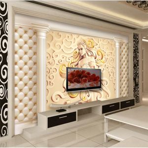 European modern soft package 3D stereo Roman column TV background wall custom large fresco silk silk wallpaper