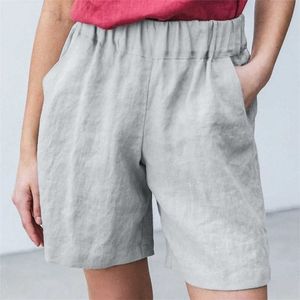 Kvinnors shorts sommar casual bomullslinne shorts plus storlek mitt midja kort mode kvinna streetwear korta byxor 210709
