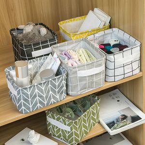 Fabric art folding Storage Baskets Cotton linen desktop storage-box Small fresh waterproof storages basket Glove compartment T9I001997