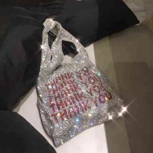 Obrigado Bolsas de lantejoulas femininas pequenas sacolas de cristal bling Moda Lady Bucket bolsas colete meninas bolsas com glitter marca Y220422