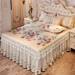 European luxury 3pcs summer cool bedspreads ice mat lace skirted sheet quality cover machine wash Y200417