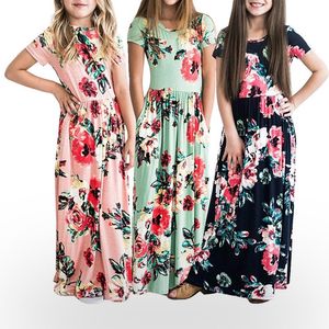 Tjejs klänningar Tjejer Klä Lång Beachwear Casual Beach Party Böhmen Maxi med Fick Sundress Outfits för barn