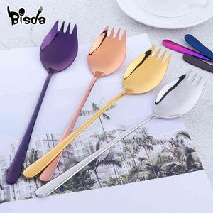 8 Colors Spoon Fork Long Handle Salad Spoon Reusable Stainless Steel Spork Gold Dessert Spoons Outdoor Picnic Dinnerware Y220530