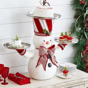 Party Decoration Christmas Snack Stand Snowman Cupcake Holder Resin Statue Candy Tray Plate Decorations Crafts