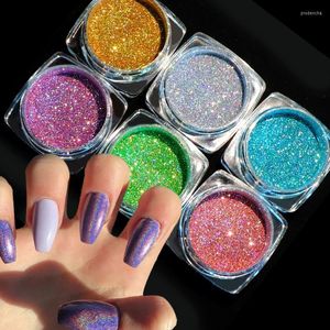 Nagel glitter 6 lådor/set holografisk pulver på naglar laser silver krom dopp skimmer polska flingor manikyr pigment 0,1 mm prud22