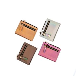 DHL100pcs Wallets Women PU Laser Plain Two Foldable Short Credit Card Holder Mix Color