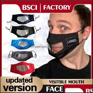 Designer Masks Housekee Organization Home Garden Custom Logo Transparent Lip Mask Visible Deaf Mute Anti Fog Unisex Protective Fl Face Dda