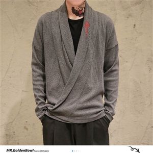 Mrgoldenbowl Autumn Men Sticked Cardigan Vintage Men Casual Black Grey Cardigan tröja Plus Size Man Tops 201221
