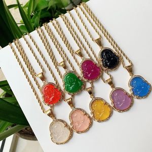 Pendant Necklaces Colorful Jades Crystal Buddha Necklace For Women Men Punk Jewelry Stainless Steel Chalcedony Stone HealingPendant