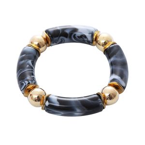 Colorful Acrylic Beads Elastic Charm Bracelets Bangles For Women Gold Color Thick Curved Cuff Resin Beaded Bracelet Summer Beach Jewelry