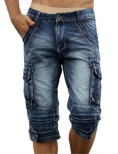 Mäns jeans sommarmens retro last denim shorts vintage syra tvättade bleknade flerfickor militär stil cyklist kort för män