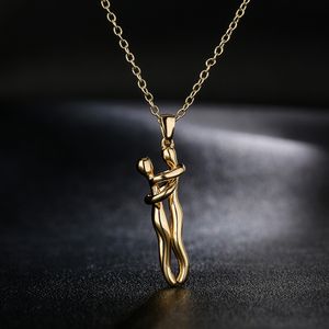 2022 new INS niche design couple hug pendant necklace K gold plated copper exquisite fantasy eternal love dancing lovers free mail
