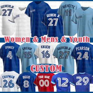 Alek Manoah 27 Vladimir Guerrero Jr. Camisa de beisebol azul Jays Bo Bichette George Springer Matt Chapman Yusei Kikuchi Cavan Biggio Nate Pearson Hyun-Jin Ryu Joe Carter