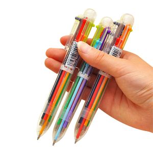 Novelty 6 In 1 Colorful Pens Simple Solid Multifunction Multicolor Ballpoint Pen School Student Stationery Colorful Refill Pens