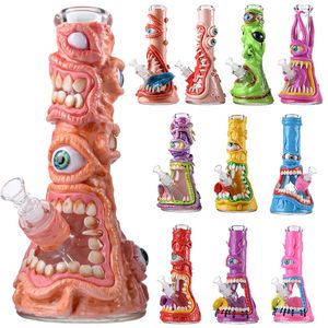 12 Polegadas Grandes Bongs De Vidro Hookahs Único Beaker Bong Tubos De Água Tubo Reto Oil Dab Rigs 18mm Articulação Com Difundido Downstem Estilo Halloween