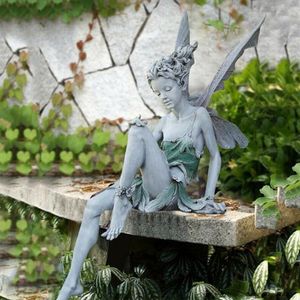 庭の飾りフラワーフェアリー彫刻造園ヤードアートオーナメント樹脂樹脂座席彫像屋外エンジェルフィギュラインクラフトデコレーション