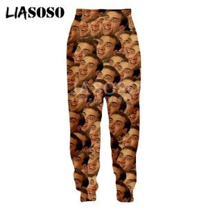 Liasoso 3d Print Men Men Kobiety spodnie spodnie Nicolas Cage Crazy Funny Gare At You Face Casual Fress Pants Joggers Cool Pants x1397 201128