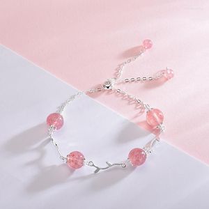 Cadeia de link delicate 925 Sterling Silver Pink Crystal Fashion Women Bracelet Bracelet Casual Party Party Wedding Jewelry