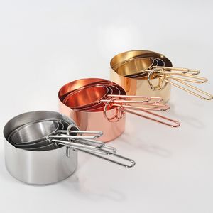 Set De Cucharas De Medir al por mayor-Herramientas de cocina Copa de medición de acero inoxidable Conjunto de piezas de tazas para hornear de tres colores LK206