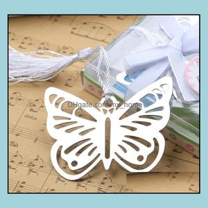 Party Favor Event Supplies Festive Home Garden Metal Sier Butterfly Bookmark With White Tassels Wedding B Dhkld