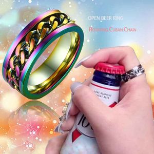 Silver Rings Luxury Designer Love Ring Spinning Cuban Chain Open Beer Cap Stainless Steel Finger Rings Fashion Men Women Jewelry Clothing Accessories