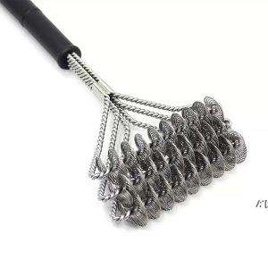 stainless steel barbecue grill cleaner brush three wire spring cleaning brush with handle durable nonstick clean brush bbq tools