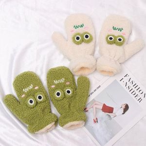 Five Fingers Gloves Cute Cartoon Plush Frog Design Thick Warm Autumn Winter Students Hanging Neck Fashion Gifts