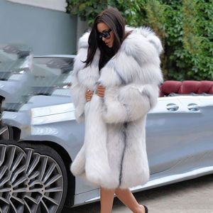 Women Coats Faux Fur Loose Collar Long Coat Fashion Winter Thick Warm Hooded Casual Natural Color Open Stitch Jackets 201029