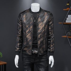 Men's Jackets Men Luxury Vintage Bronze Print Jacket 2022 Autumn Slim Fit Bomber Stand Collar Casual Coat Streetwear Plus Size 5XL-MMen's