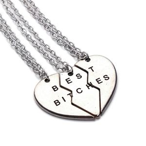 Pendant Necklaces LOULEUR 3 Pcs/Set BFF Split Heart Bitches For Friends Girlfriends Combination Vintage Pendants Drop