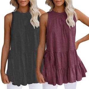 Kvinnors blusar skjortor Kvinnor Blusa Solid Color Ruffles vår sommar temperament löst passande väst topp t-shirt för kontor streetwear