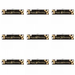 Party Supplies Decor Happy Birthday Backdrop Banner for Adult Black Gold Party Photo Props 20220530 D3