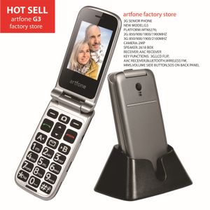 Original Artfone G3 WCDMA 3G Flip Mobile Phone For Elderly Unlocked Single Sim Card Big Rubber Keypad 2 Side Buttons And SOS 1000mAh With Charging Dock Cellphone