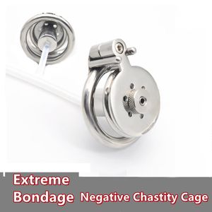 Chastity Devices Bondage Negative Cock Cage With Silicone Catheter Metal Penis Removable Inner Tube Adults Sex Toys
