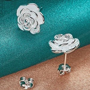 925 Sterling Silver Rose Flowers Stud Earring For Woman Fashion Wedding Engagement Jewelry