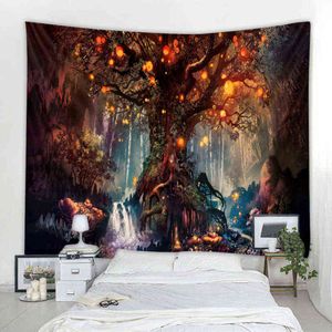Art Blanket Curtain Home Bedroom Living Room Woods Starry Landscape Decoration Wall Tapestry Decoration J220804