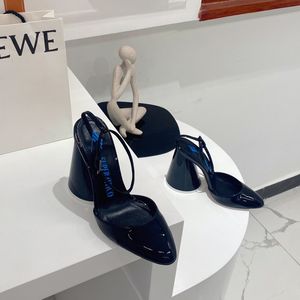 The Attico Luz chunky Heeled shoes Navy patent leather block heel pumps high heels pin-buckle Ankle wrap closed toes shoe for women luxury designers factory footwear
