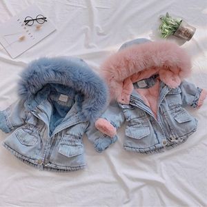 Gi￹ per le ragazze invernali abbigliamento per bambina vestiti jean giacca esterna di pelliccia di velluto per bambini parka giacca per bambini in denim per bambini