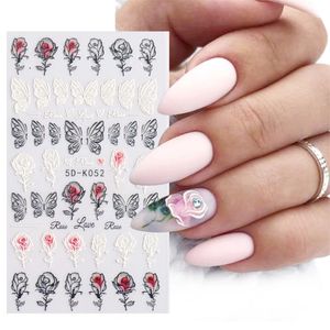 French Naklejka Nail Art Naklejki Samoprzylepne 5D Embossed Francuski Wzór Róże White Nails Akcesoria