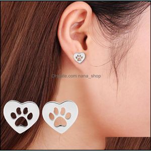 Brincos de garanhão jóias Love Heart Hollow Dog PAW Ear cobre Small Animals pegadas Earrs para mulheres homens Droga 2021 Tihz6