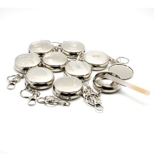 Portable Pocket Watch Style Cigarette Ashtray with Keychain Ashtrays Round Stainless Steel Metal Outdoors Ash Container Holder Smoking Accessories