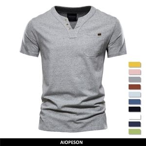 AIOPESON Casual Cotone Mens T Camicette di Colore Solido Classico Con Scollo A V T Degli Uomini Della Camicia di Estate di Alta Qualità Manica Corta Top Magliette Da Uomo 220521