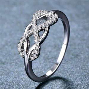 925 Silver Infinity Zircon Ring for Women Wedding noivado Ringos de jóias Presente de joias